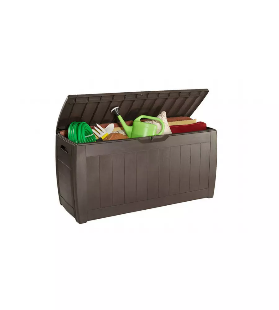 BAULE DA ESTERNO KETER "HOLLYWOOD" IN RESINA MARRONE EFFETTO LEGNO 270 LT 117,5X45X57,3 CM